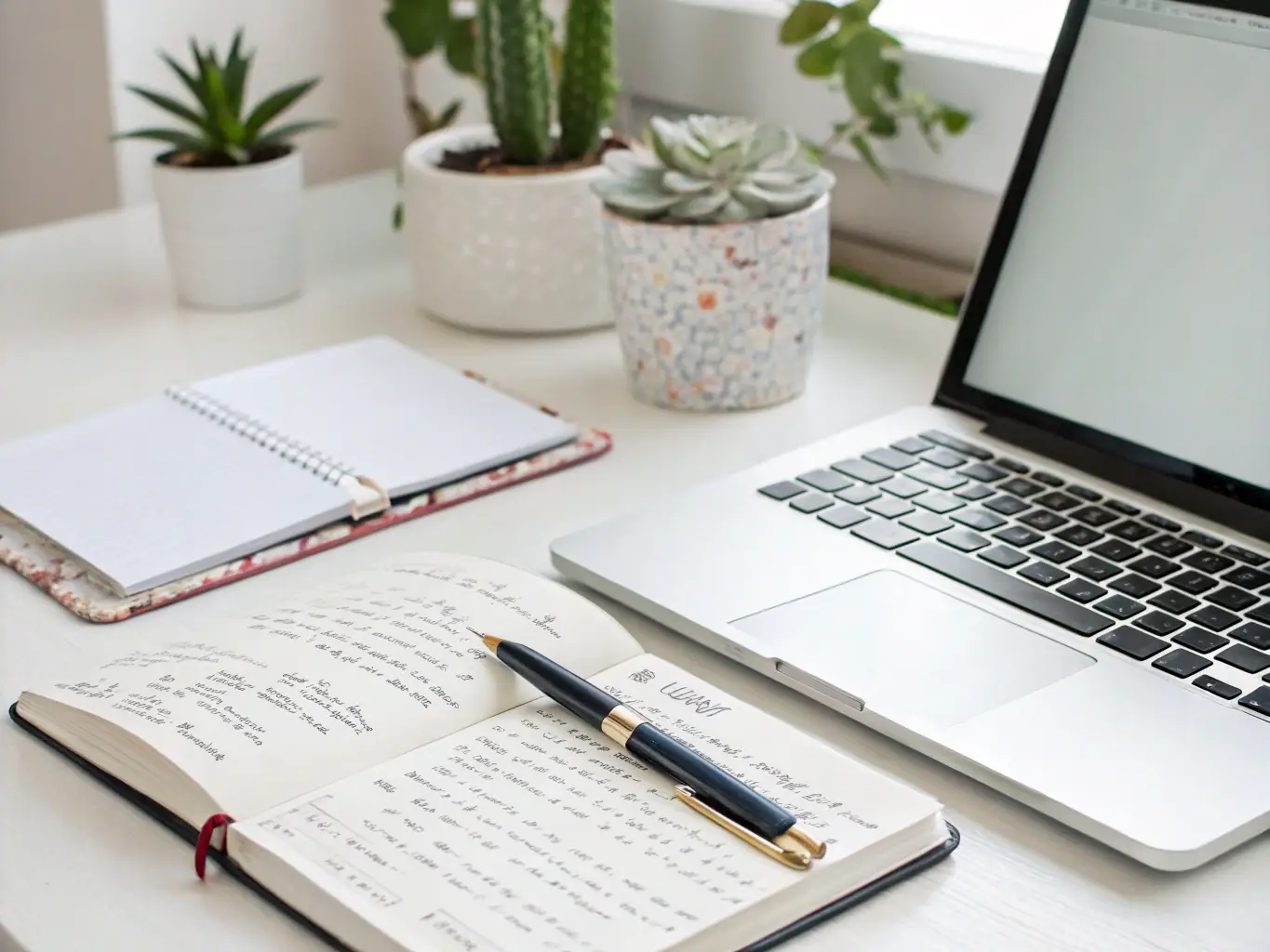 A professional setting featuring a desk with a branded Averelite notebook, pen, and a small succulent plant, symbolizing growth and appreciation in a corporate environment.