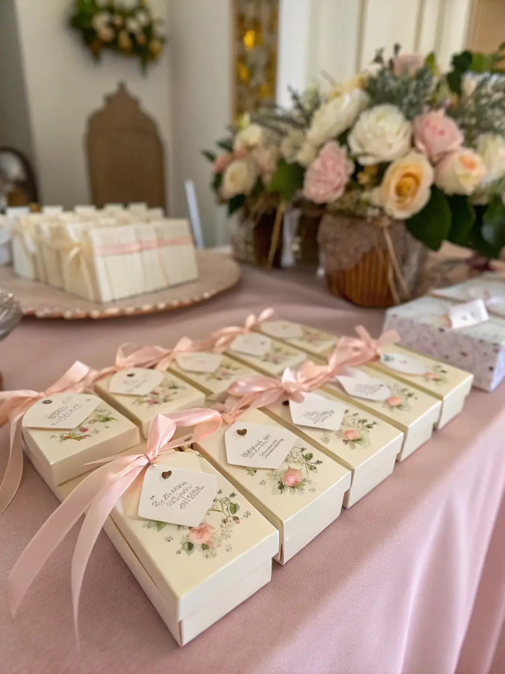 An elegant wedding gift set featuring champagne flutes, a decorative candle, and a personalized photo frame, arranged on a silk cloth.
