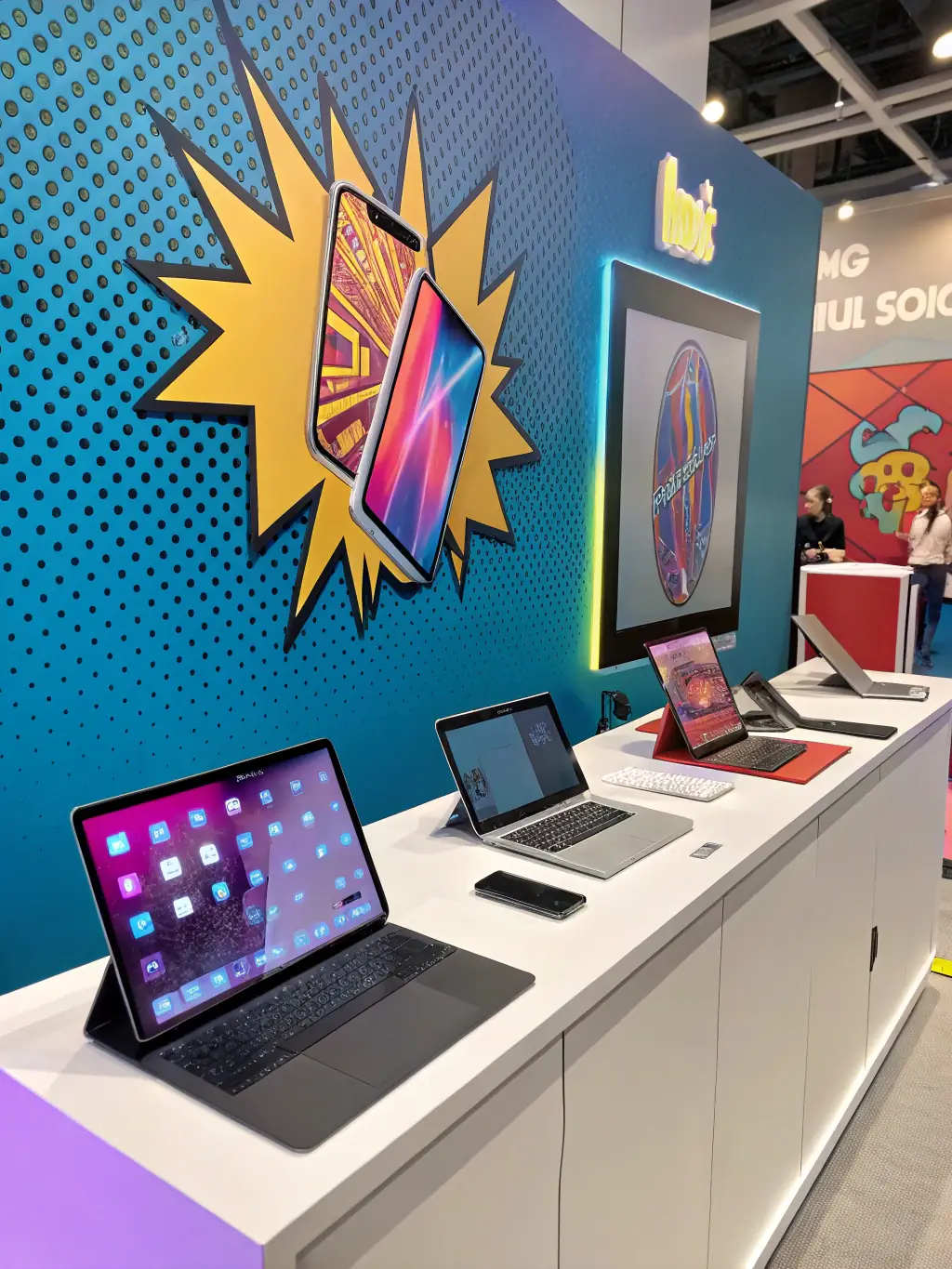 A visually appealing display of trending tech gadgets and accessories, arranged on a modern desk with a blurred cityscape background, representing trending gifts.
